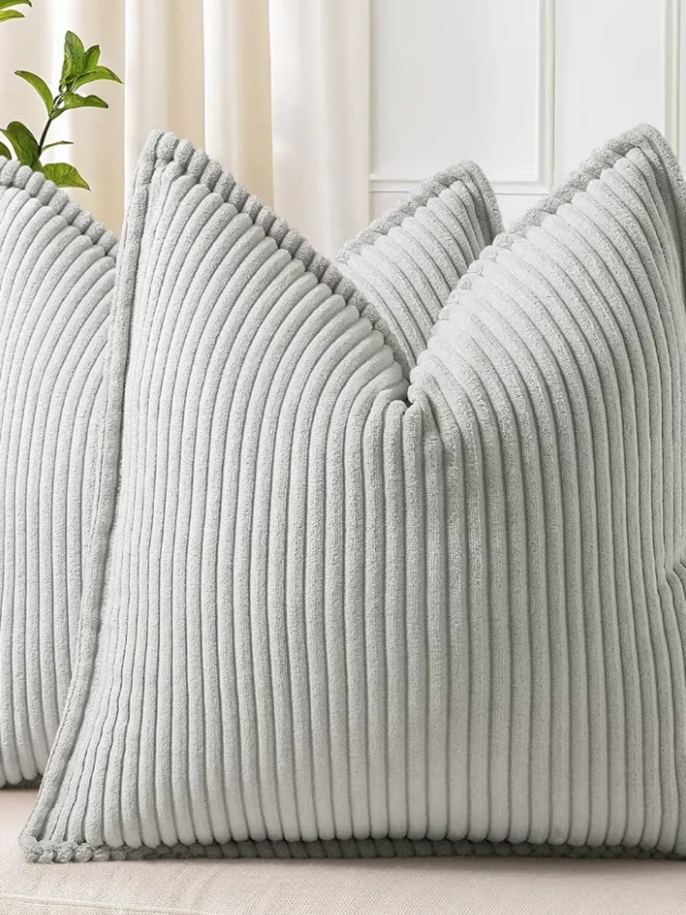 Plush Ribbed Decorative Pillow Covers- Light Gray 16 X 16